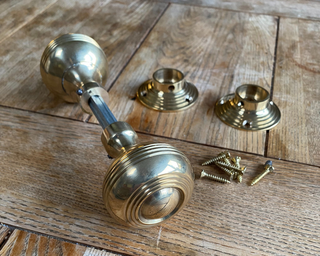 Brass Door Knob Beehive Ribbed image 6