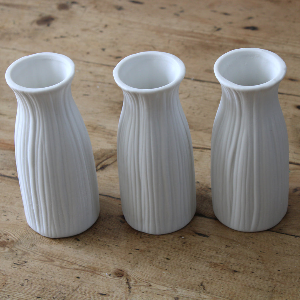 Bud Vase Set of 3 Matte White - Ribbed image 1