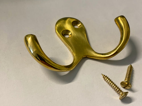 2 Prong Robe Hook Polished Brass image 1