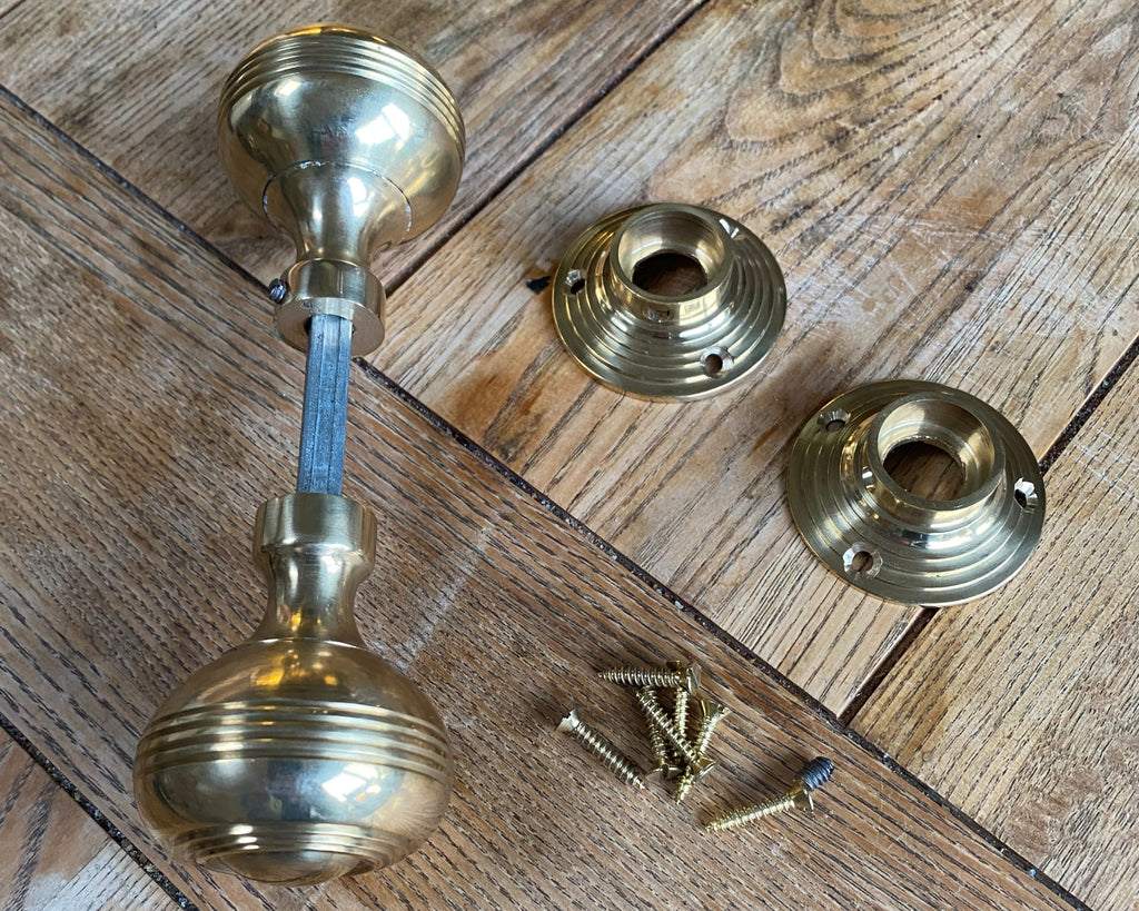 Brass Door Knob Beehive Ribbed image 5
