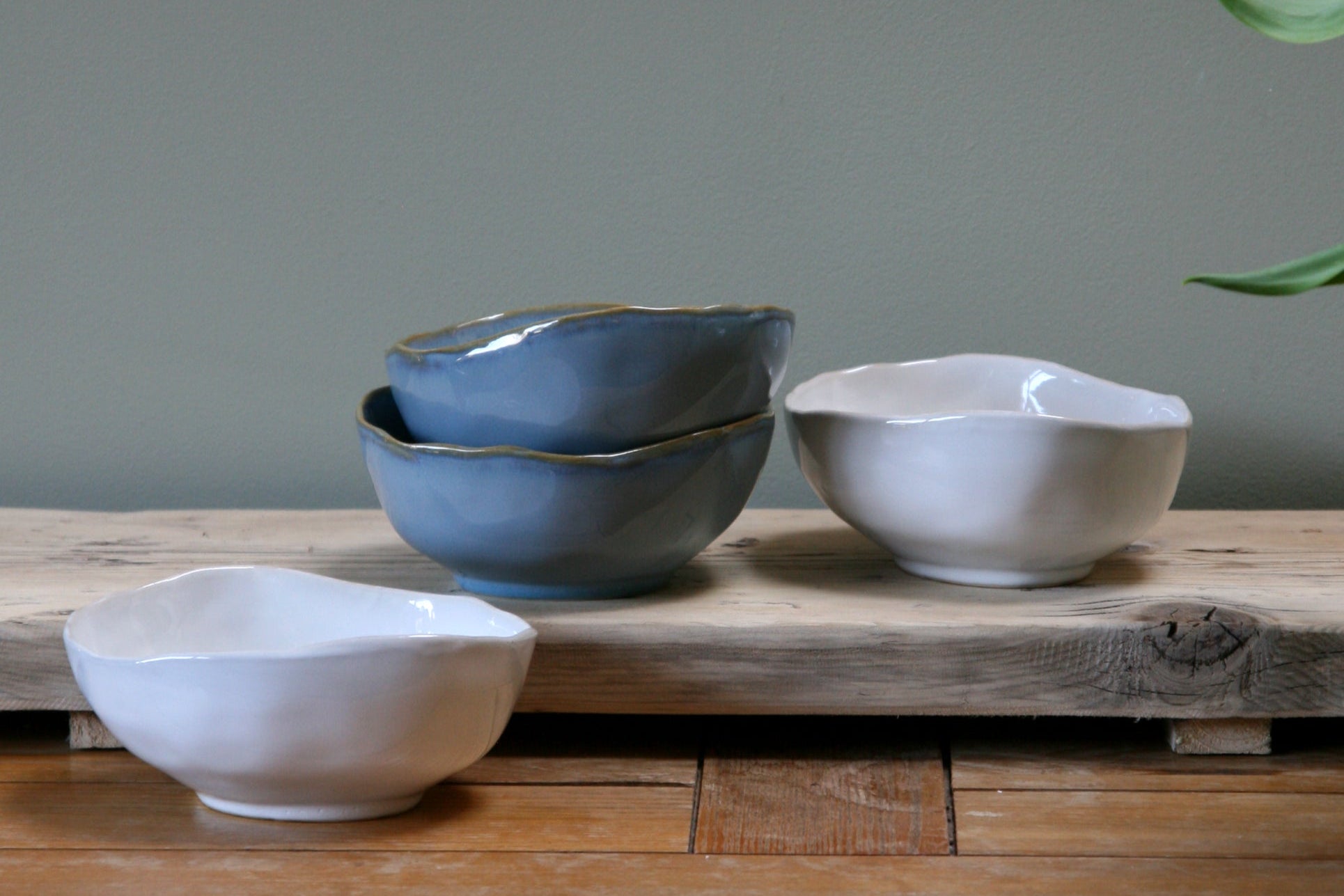 Eden Ceramic Cereal Bowl Set of 4 - Ocean Blue & Oyster white mix and match