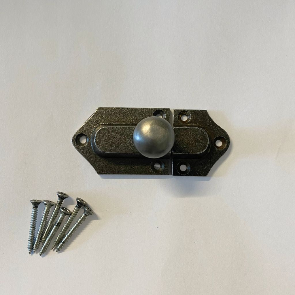 Cupboard Slide Latch With Spring - Antique Iron