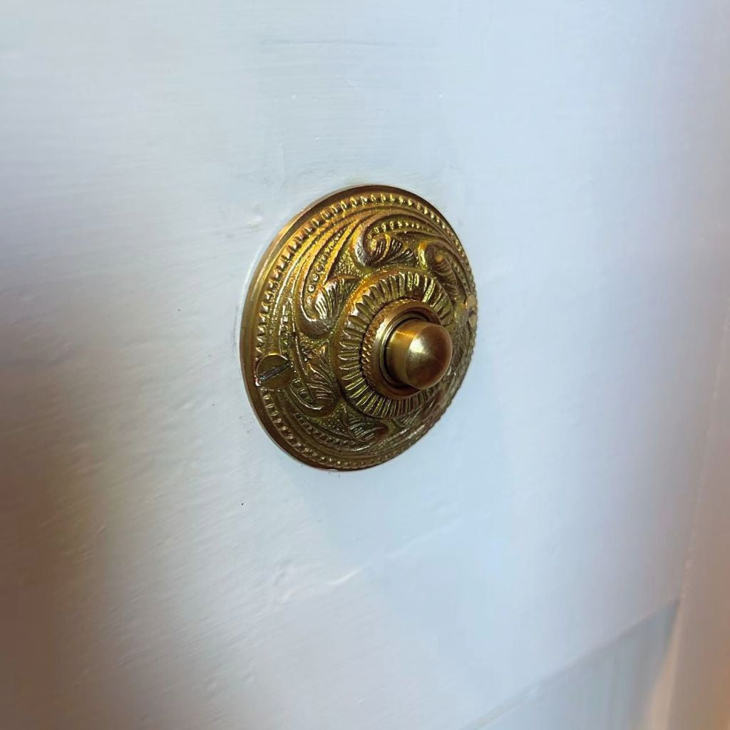 Round Ornate Door Bell Brass