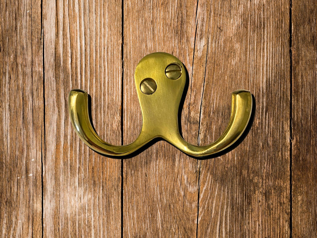2 Prong Robe Hook Polished Brass image 2
