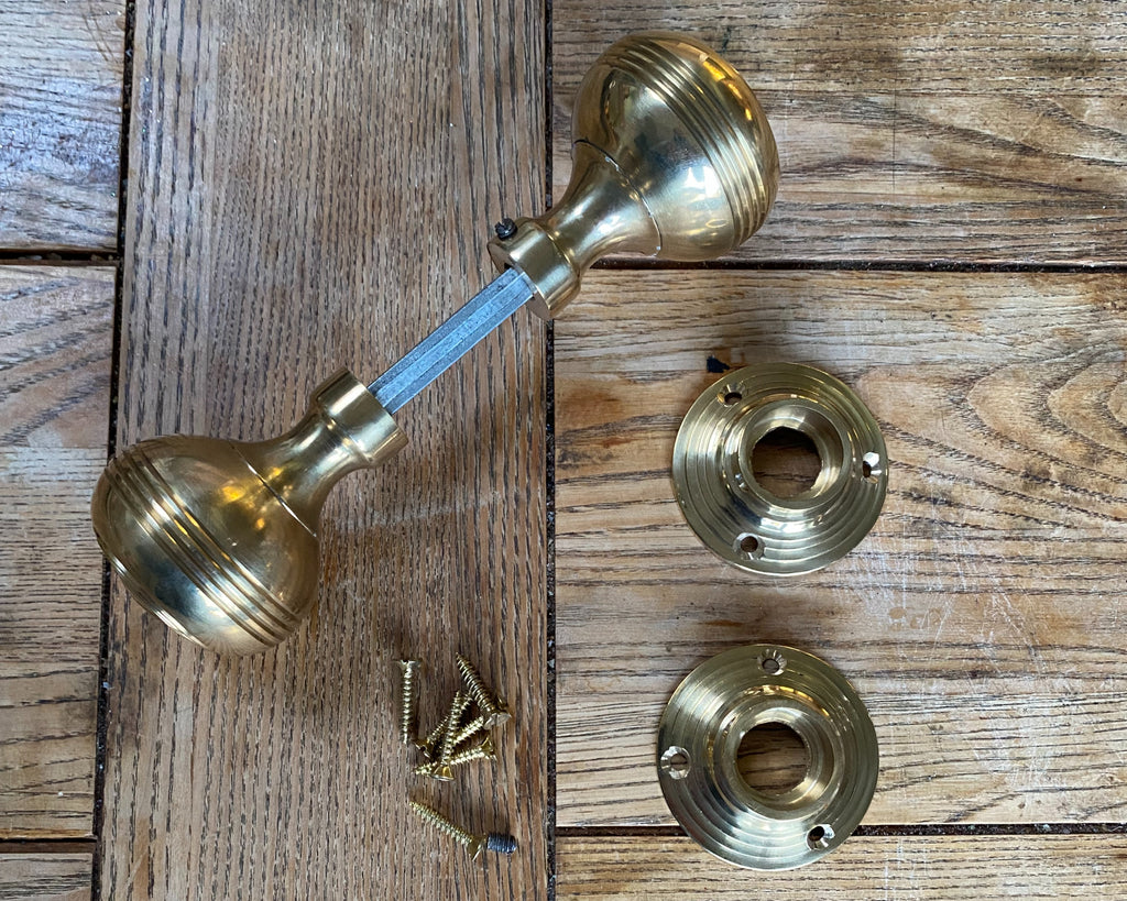 Brass Door Knob Beehive Ribbed image 4