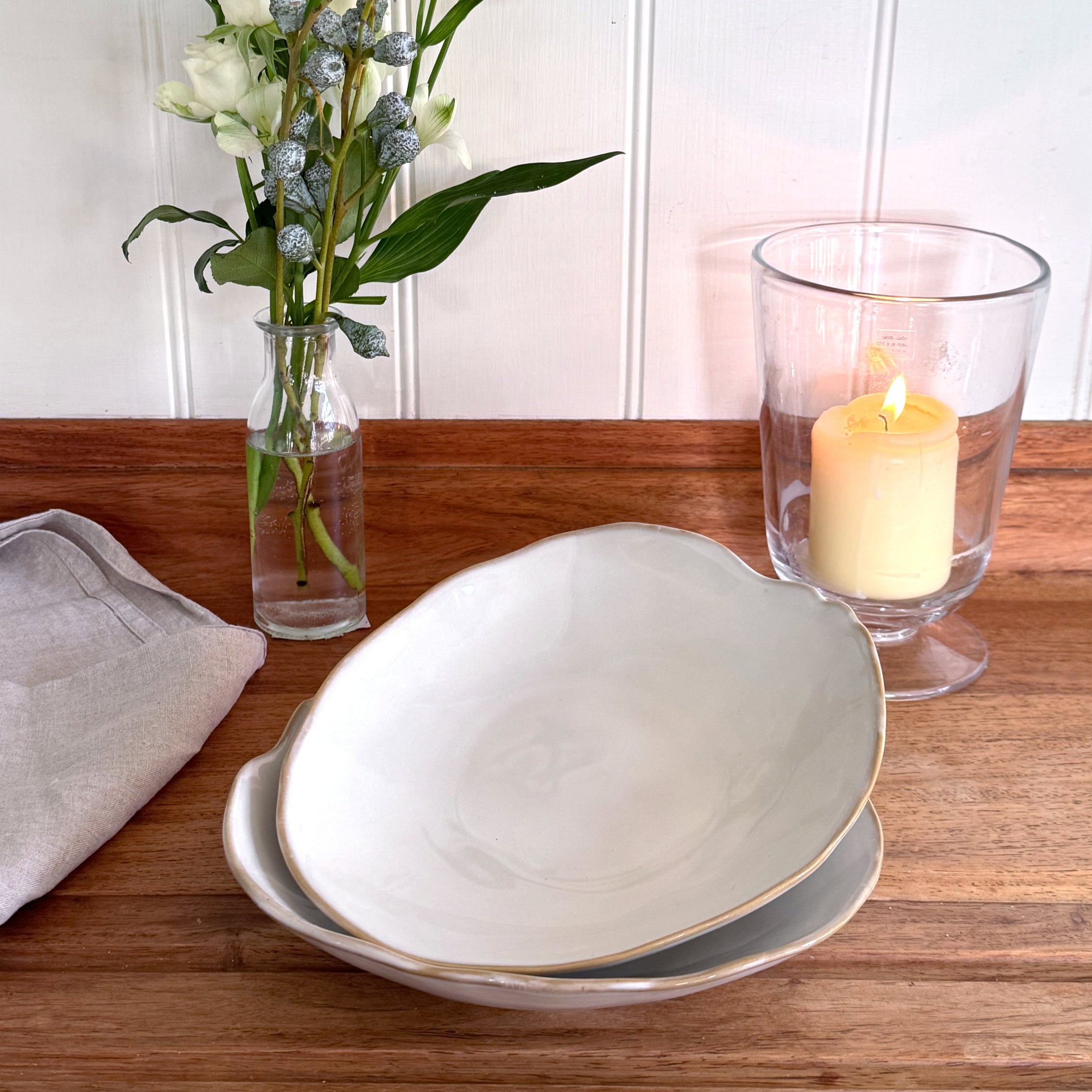 Eden Ceramic Shallow Bowl Set of 2 - Oyster White image 3
