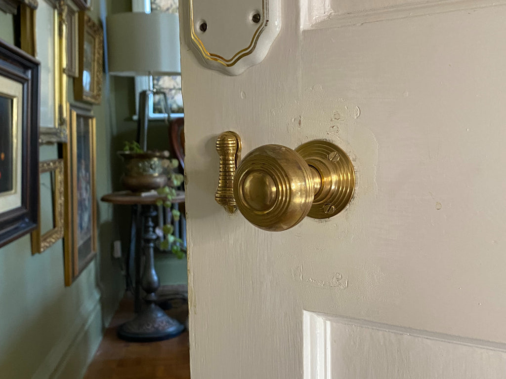 Brass Door Knob Beehive Ribbed image 0